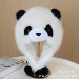 Classic White Panda Faux Fur Winter Hat - Thickened Cartoon Earmuff Cap | Fluffy Windproof Warm Cold-Weather Headwear