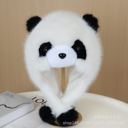 Classic White Panda Faux Fur Winter Hat - Thickened Cartoon Earmuff Cap | Fluffy Windproof Warm Cold-Weather Headwear