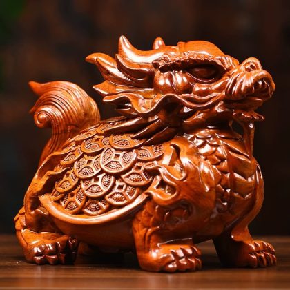 Rosewood Dragon Turtle Sculpture - Money Coin & Bagua Dragon Head Turtle Decor | Home & Shop Opening Lucky Ornament