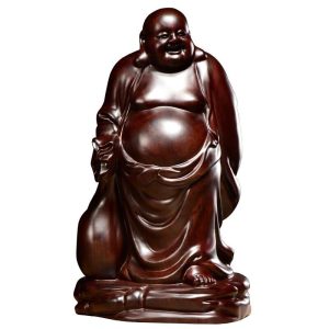 Hand-Carved Large Rosewood Laughing Buddha Statue - Hongmu Maitreya Figurine | Home Living Room TV Stand Decor & Traditional Wood Root Carving Art Craft