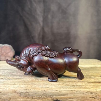 Ebony Wood Zodiac Ox Sculpture - "Bullish Fortune" Ox Decor | Office & Home Living Room Ornament
