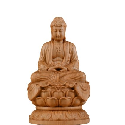 Hand-Carved Thuya Wood Buddha Statue (Vairocana Buddha) - Solid Wood Spiritual Home Altar Decor for Living Room Worship | Premium Wooden Craft Sculpture for Meditation Space