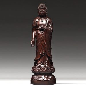 Hand-Carved Ebony Wood Western Trinity Buddha Statue Set - Amitabha, Guanyin & Mahasthamaprapta Figurines | Red Wood Buddhist Sculpture Decor for Home Altar & Living Room