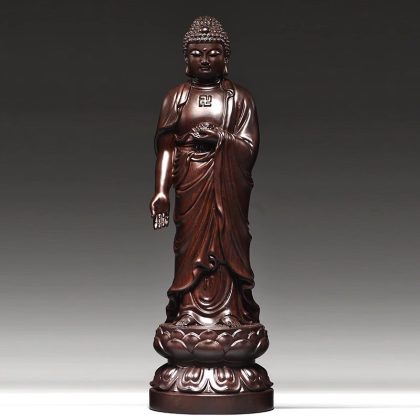 Hand-Carved Ebony Wood Western Trinity Buddha Statue Set - Amitabha, Guanyin & Mahasthamaprapta Figurines | Red Wood Buddhist Sculpture Decor for Home Altar & Living Room