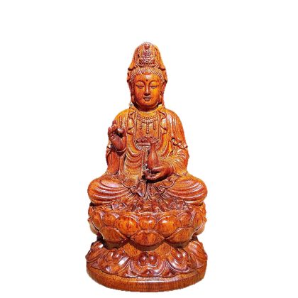 Rosewood Guanyin Statue - Hand-Carved Lotus-Seated Kuan Yin Decor | Home & Shop Worship Ornament