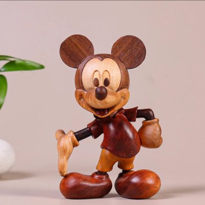 Walnut Wood Hand-Carved Mickey Mouse Decor - Classic Mickey Ornament | Desk & Car Gift