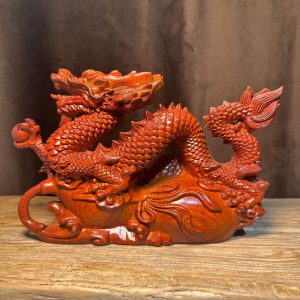Rosewood Zodiac Dragon Sculpture - Hand-Carved Dragon Decor | Home Living Room & Office Ornament for Gift-Giving