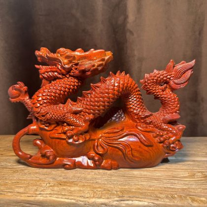 Rosewood Zodiac Dragon Sculpture - Hand-Carved Dragon Decor | Home Living Room & Office Ornament for Gift-Giving