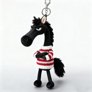 Sassy Black Horse Plush Keychain & Bag Charm - Cool 'Too Cool' Stuffed Animal Pendant | Cute Fuzzy Backpack Accessory