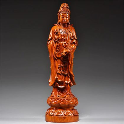 Hand-Carved Rosewood Guanyin Bodhisattva Statue - Premium Hongmu Buddhist Sculpture | Compassionate Home Altar Decor & Traditional Wood Art Gift