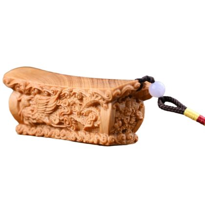 Cypress Wood Dragon-Phoenix Handheld Sculpture - "Career & Fortune" Fidget Decor | Pocket Ornament & Desktop Display