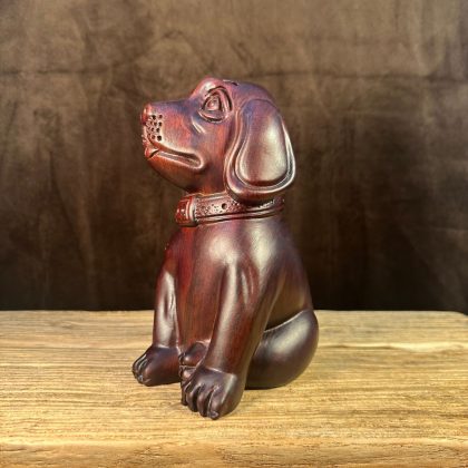 Ebony Wood Zodiac Dog Sculpture - Hand-Carved Dog Decor | Home Living Room & Office Ornament