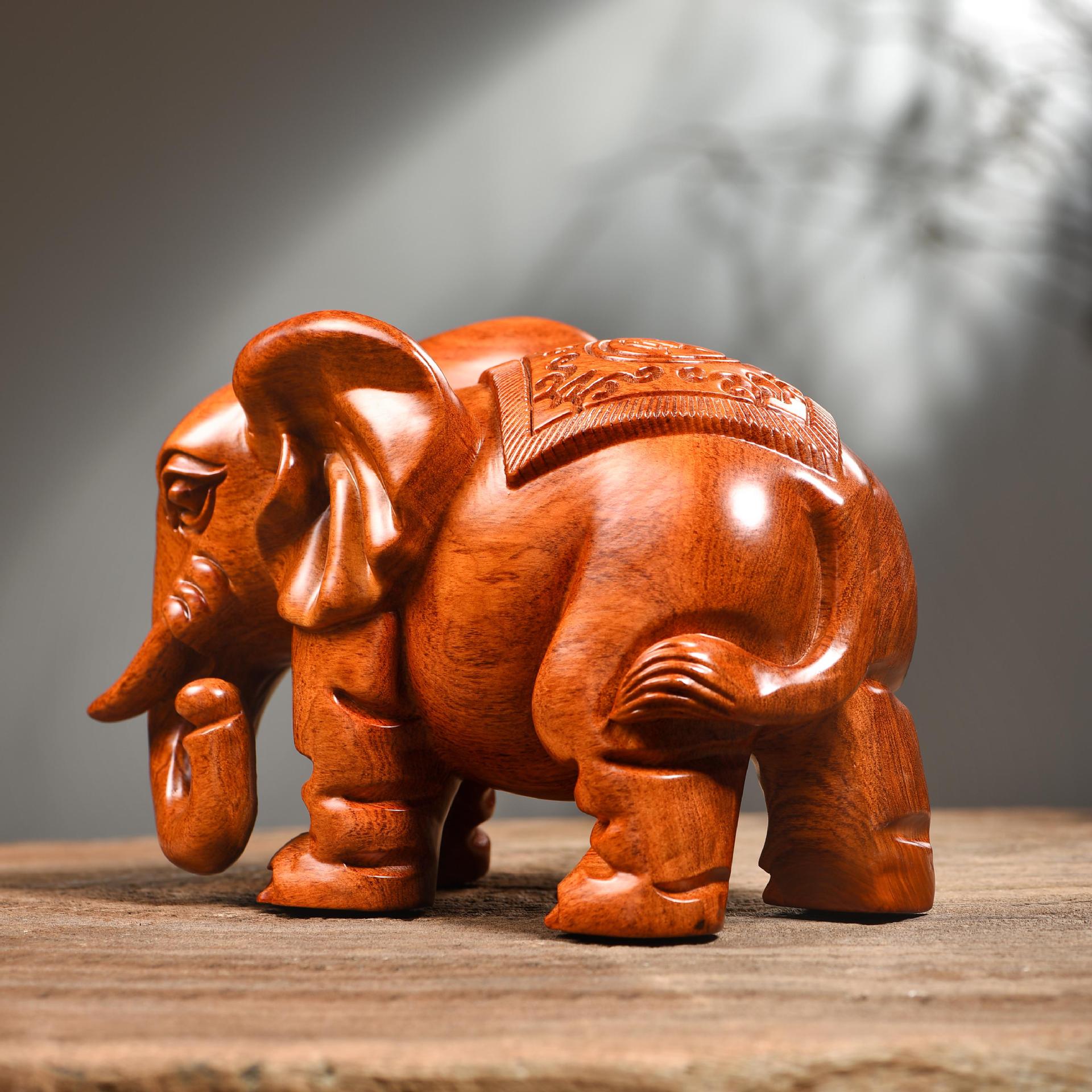 Rosewood Lucky Elephant Sculpture Pair - Hand-Carved Solid Wood Elephant Decor | Home Entryway & Shop Ornament - Image 5