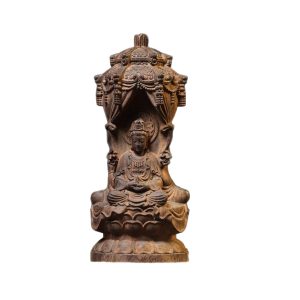 Agarwood Three Saints Pagoda Statue - Amitabha & Guanyin Sculpture | Home Worship Decor Gift