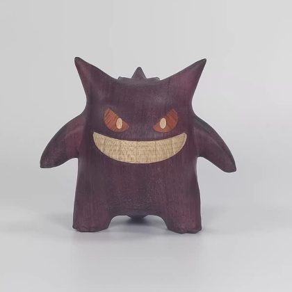Perilla Wood Gengar Sculpture - Hand-Carved Pokémon Gengar Decor | Desk & Car Ornament Gift