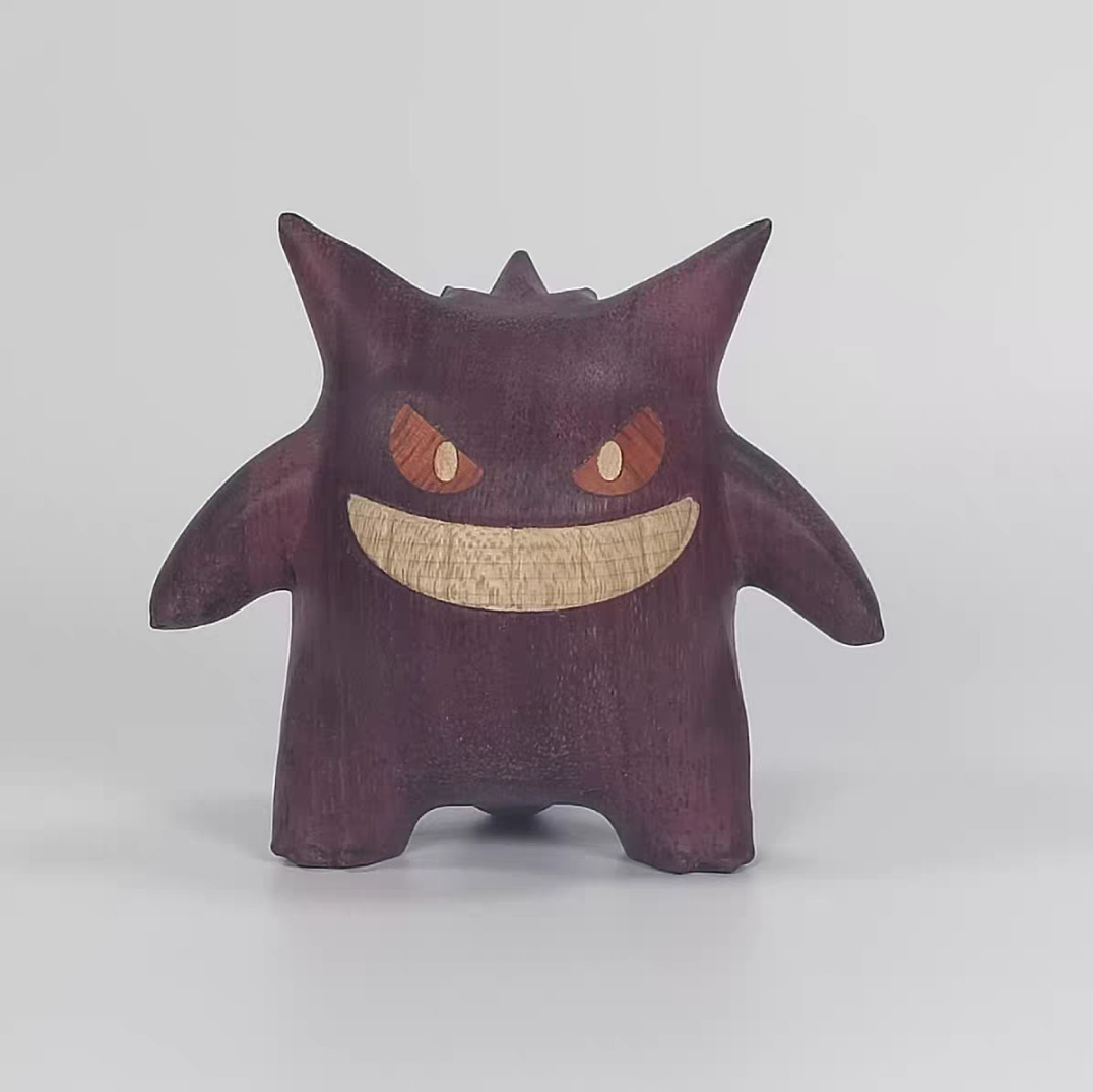 Perilla Wood Gengar Sculpture - Hand-Carved Pokémon Gengar Decor | Desk & Car Ornament Gift