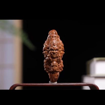 Indian Sandalwood Vajra Pestle Handheld Pendant - Black Dzambhala Carving | Wenwan Fidget & Necklace Gift