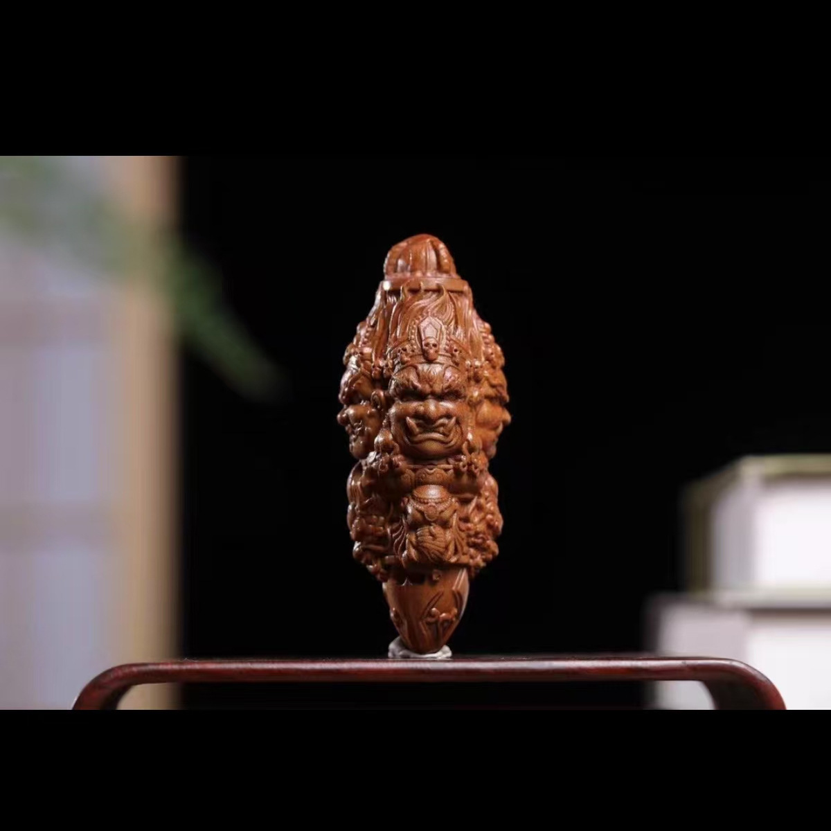 Indian Sandalwood Vajra Pestle Handheld Pendant - Black Dzambhala Carving | Wenwan Fidget & Necklace Gift