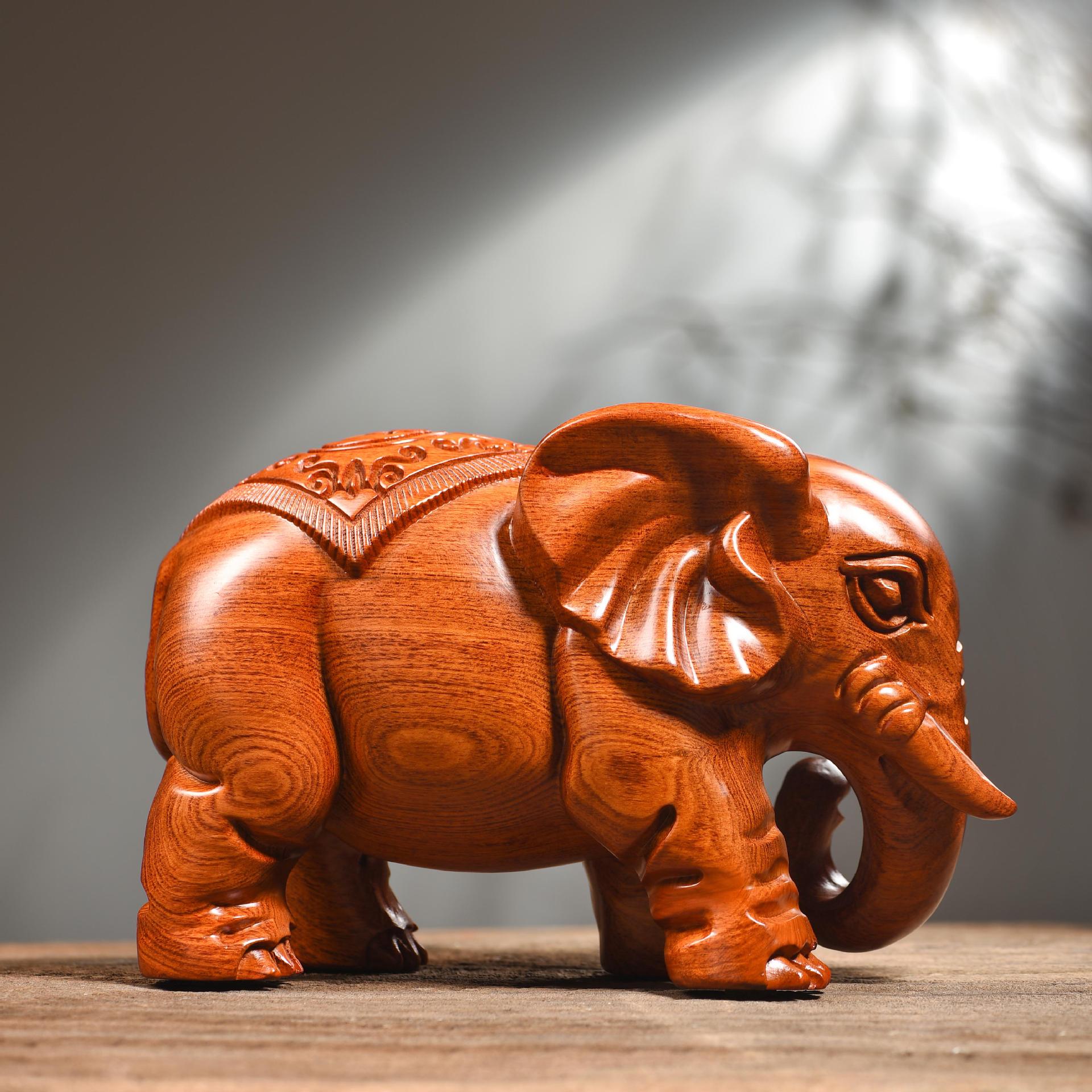 Rosewood Lucky Elephant Sculpture Pair - Hand-Carved Solid Wood Elephant Decor | Home Entryway & Shop Ornament - Image 3