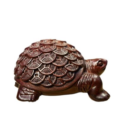 Ebony Wood Money Turtle Sculpture - Coin-Patterned Turtle Decor | Home Entryway & Shop Opening Gift Ornament