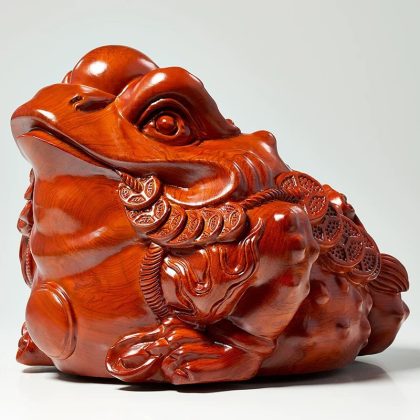 Rosewood Lucky Money Toad Sculpture - 3-Legged Jin Chan Decor | Home & Shop Opening Ornament for Prosperity Gifts