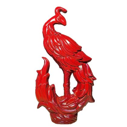 Red Rosewood Lucky Phoenix Sculpture - Hand-Carved Phoenix Decor | Home Living Room Ornament for Wedding & Housewarming Gifts