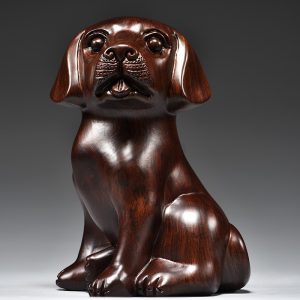 Hand-Carved Ebony Wood Sitting Dog Figurine (Chinese Zodiac) - Adorable Loyalty Dog Decor for Living Room TV Stand | Premium Red Wood Craft & Zodiac Gift