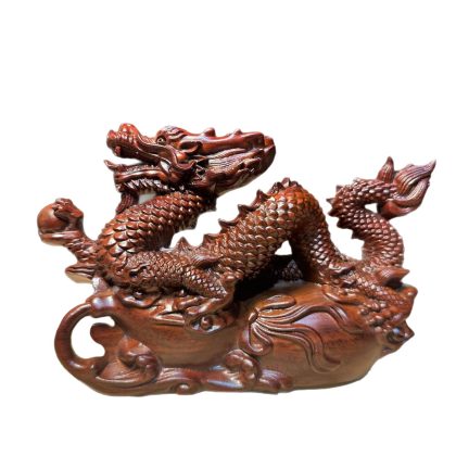 Rosewood Dragon & Gourd Sculpture - Zodiac Dragon Decor | Home Living Room & Office Ornament for Gift-Giving