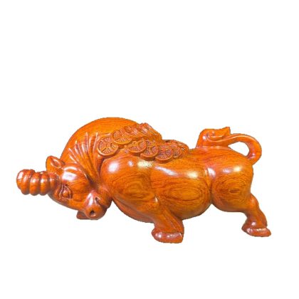 Rosewood Zodiac Ox Sculpture - "Bullish Fortune" Ox Decor | Office & Home Living Room Ornament