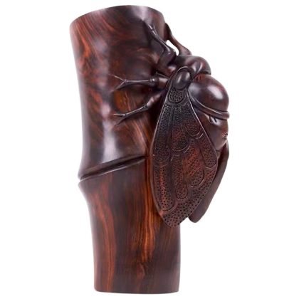Rosewood Cicada Handheld Decor - "Strike a Great Success" (Yiming Jingren) & "Contentment" Carved Cicada Wood Handicraft | Collection & Plaything
