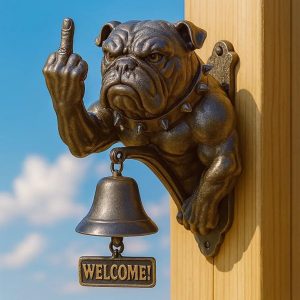 Funny Bulldog Doorbell Decor - Novelty Angry Bulldog Finger Gesture Doorbell with Bell & Welcome Sign | Outdoor Indoor Door Wall Decor Gift