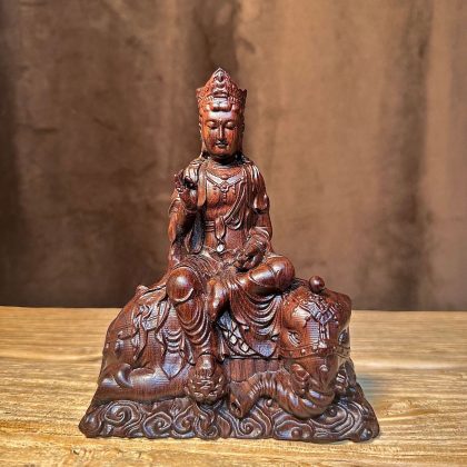 Hand-Carved Ebony Wood Samantabhadra Bodhisattva Statue - Buddhist Decor for Home Altar, Living Room & Entryway | Premium Wood Craft & Sacred Gift