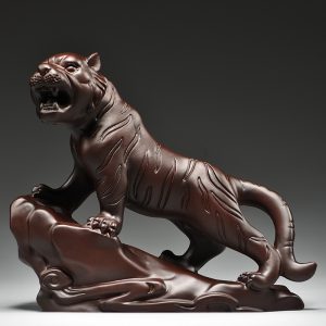 Ebony Wood Carved Mountain Tiger Figurine - Chinese Zodiac Decor for Home & Office Desk | Premium Solid Wood Craft & Symbolic Prosperity Gift