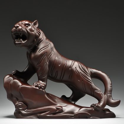 Ebony Wood Carved Mountain Tiger Figurine - Chinese Zodiac Decor for Home & Office Desk | Premium Solid Wood Craft & Symbolic Prosperity Gift