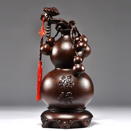 Hand-Carved Rosewood "Fu Lu" Gourd Figurine - Elegant Chinese Auspicious Decor for Living Room | Premium Hongmu Craft & Lucky Gift