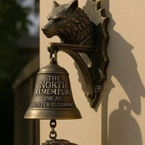 Wolf Head Doorbell (Game of Thrones Themed) - "The North Remembers" Vintage Bronze Welcome Doorbell | Outdoor Indoor Door Wall Decor Gift for Fans