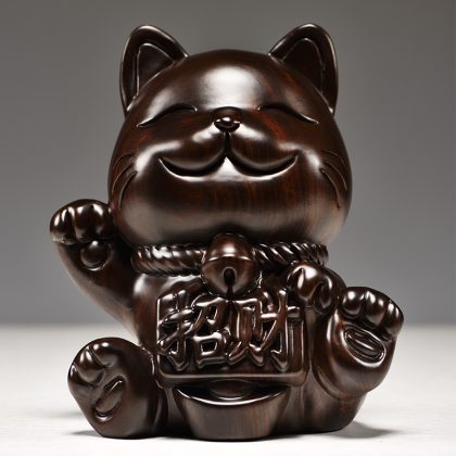 Ebony Wood Maneki-Neko (Lucky Cat) Figurine - Wealth-Attracting Decor for Business Front Desk & Living Room | Premium Black Wood Craft & Prosperity Gift