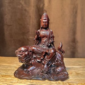 Hand-Carved Ebony Wood Manjushri Bodhisattva Statue - Buddhist Decor for Home Altar, Living Room & Entryway | Premium Wood Craft & Sacred Gift